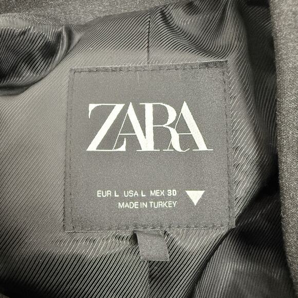 Zara Fitted Blazer Jacket with Tabs Medium Dark Gray Academia Double Breasted - Picture 9 of 16
